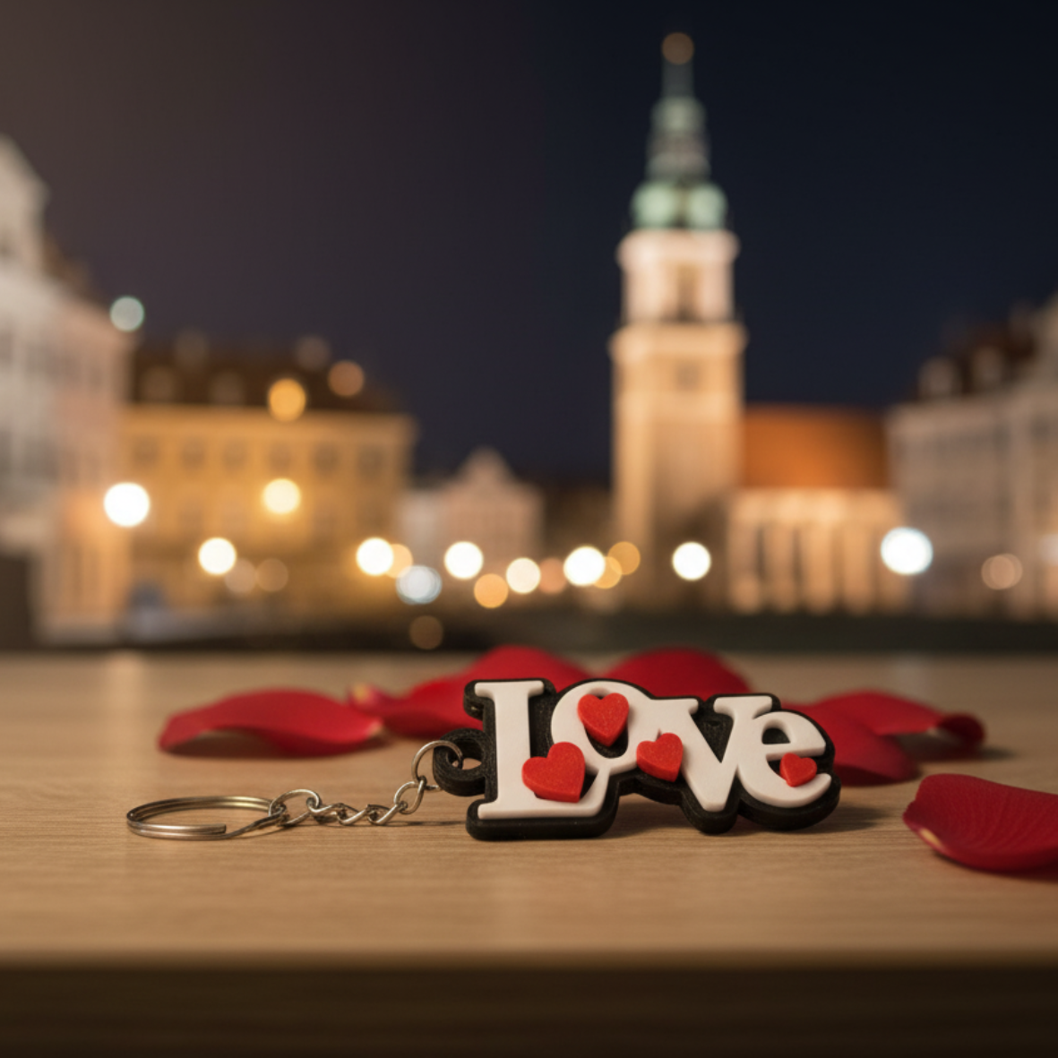 Brelok Love z czerwonymi sercami – romantyczny brelok 3D