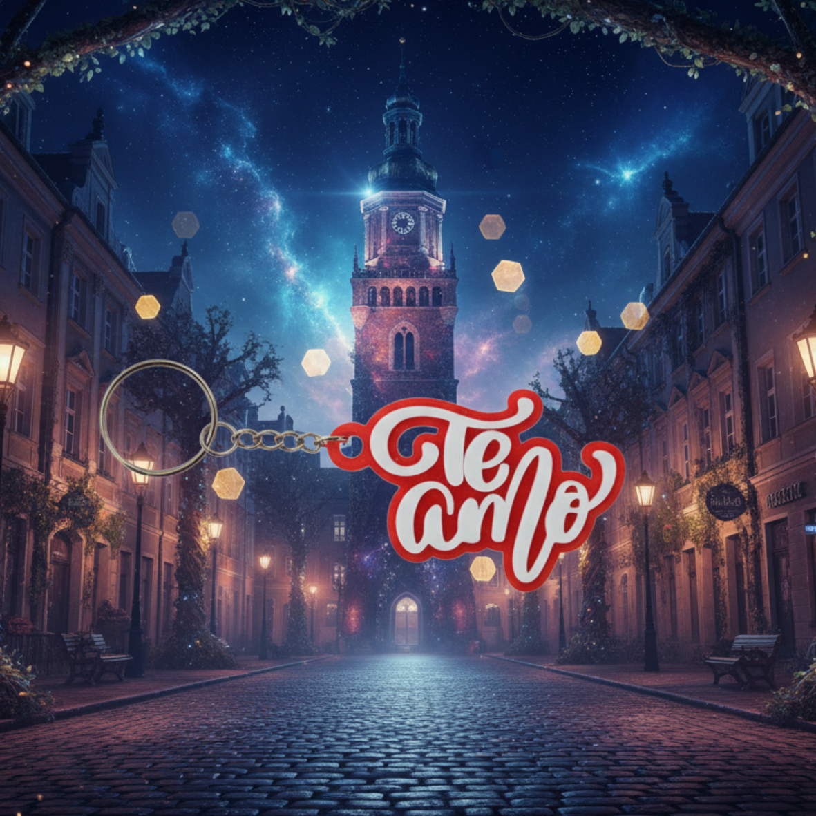 Brelok Te Amo – czerwono-biały brelok 3D z napisem „Kocham Cię” po hiszpańsku