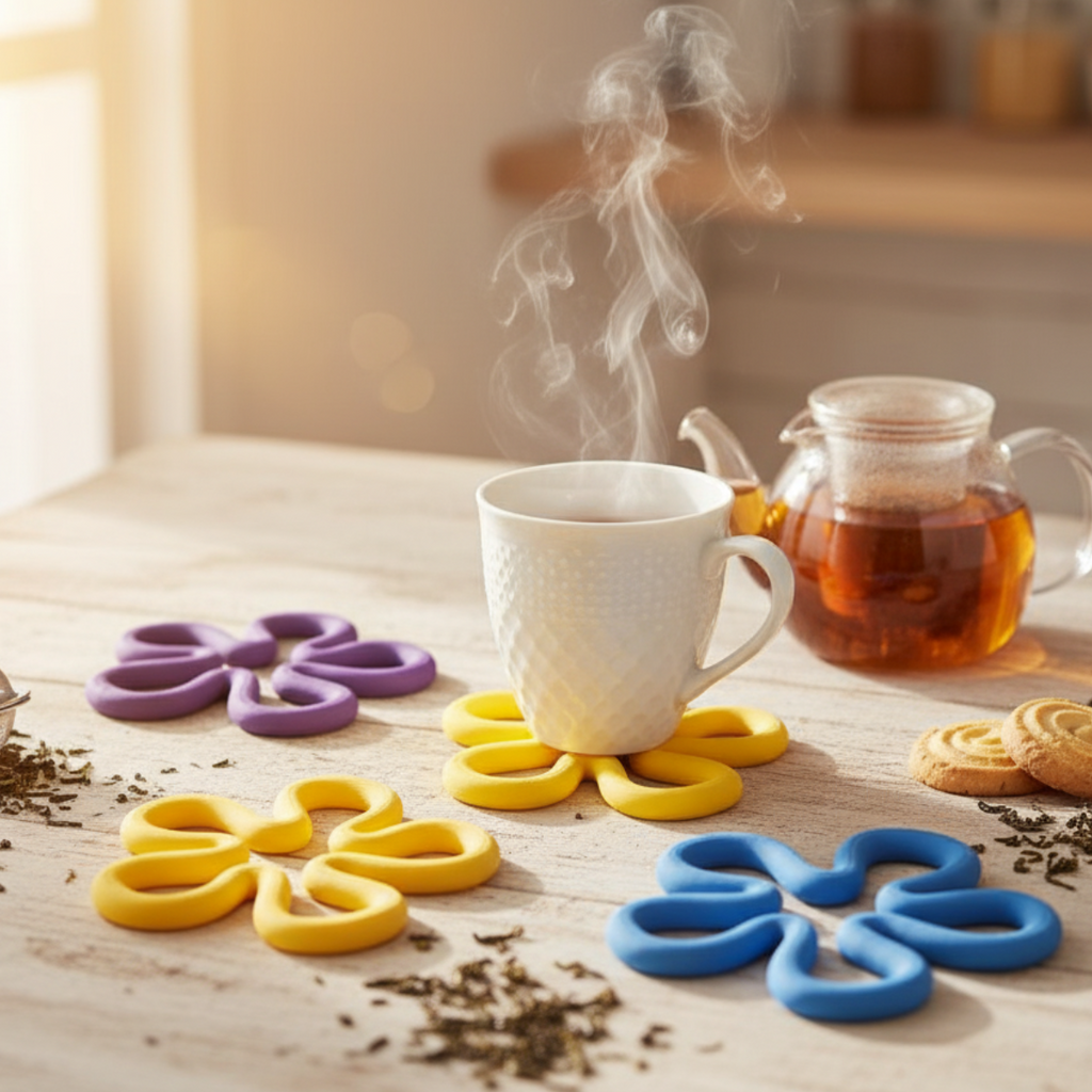 Zestaw 4 Podstawek Chmurka 3D – inspirowanych Bikini Bottom, kolorowe podkładki pod kubek