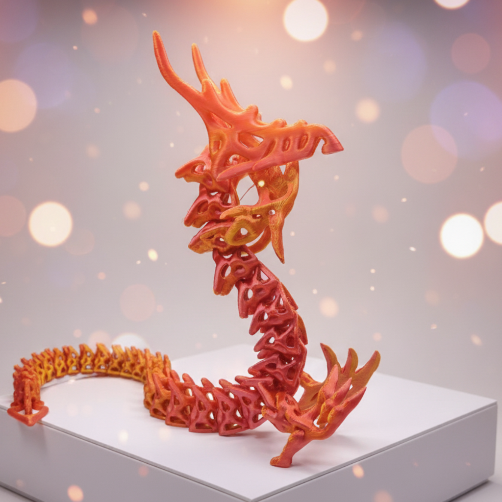 Articulated Dragon 3D – Ruchomy smok w ognistej kolorystyce | Figurine & Fidget