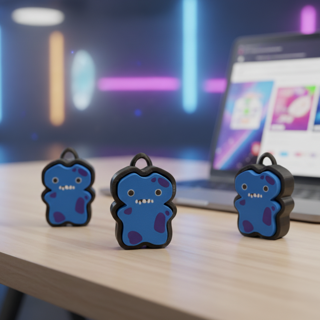 Fuggler Clicker – Niebieski potworek z fioletowymi plamkami | Antystresowy brelok