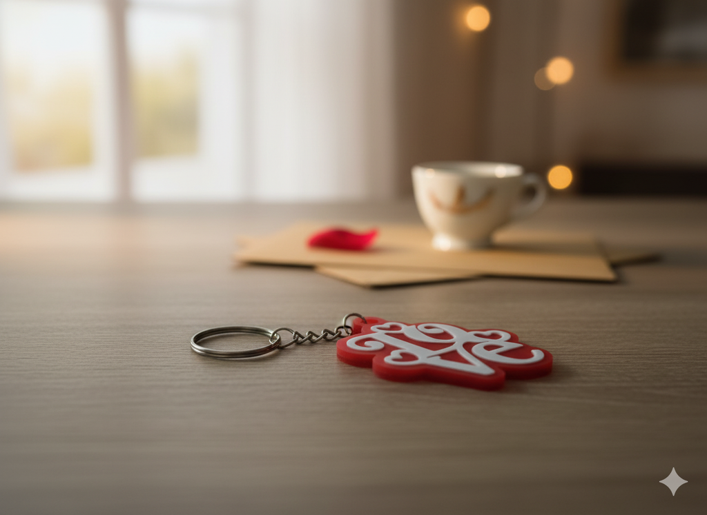Brelok Love w ozdobnej ramce – czerwono-biały brelok 3D w eleganckim stylu