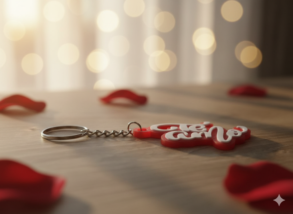 Brelok Te Amo – czerwono-biały brelok 3D z napisem „Kocham Cię” po hiszpańsku