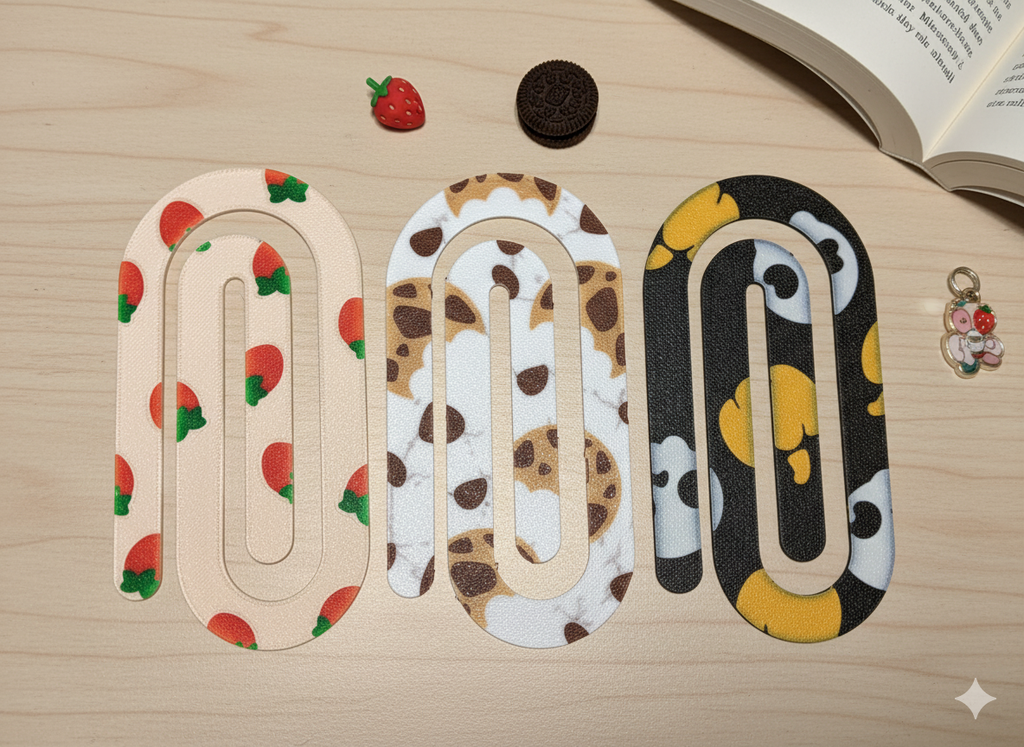 Komplet 3 Zakładek do Książek – Truskawka, Ciastko, Czaszka 🍓🍪💀