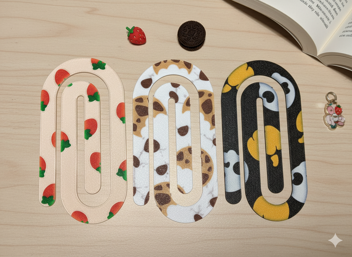 Komplet 3 Zakładek do Książek – Truskawka, Ciastko, Czaszka 🍓🍪💀